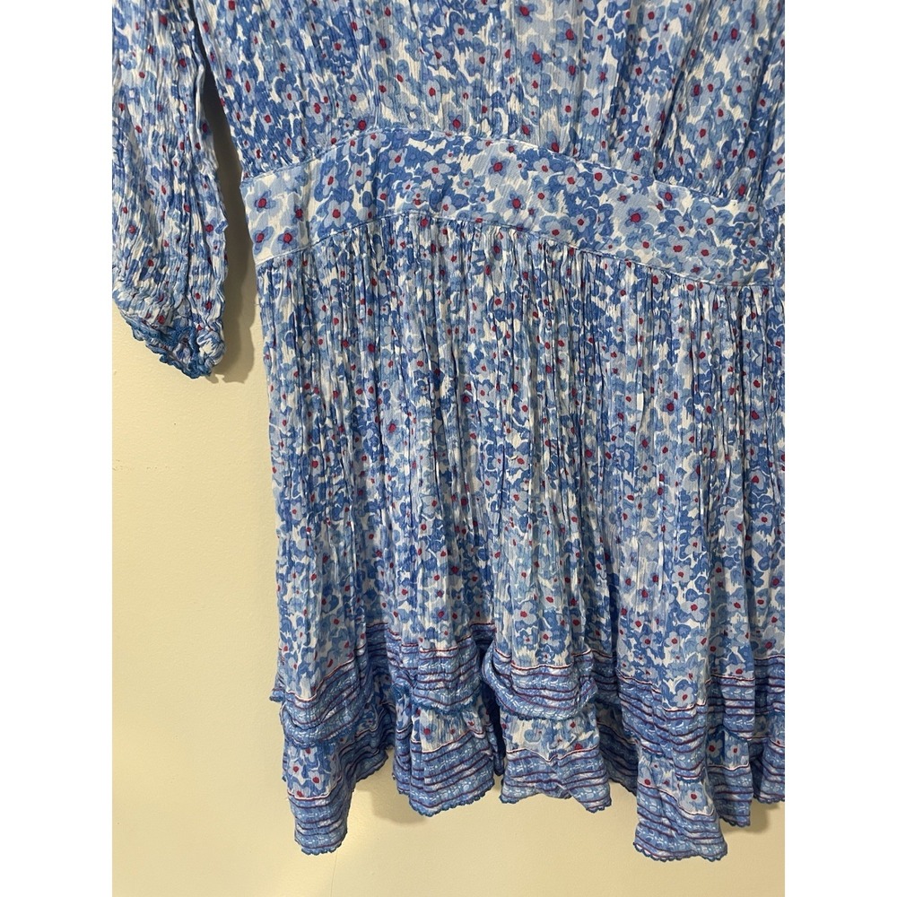 Poupette St Barth Blue Floral Ruffle Trim Mini Dress Small Festival Beachy Boho - Picture 5 of 8